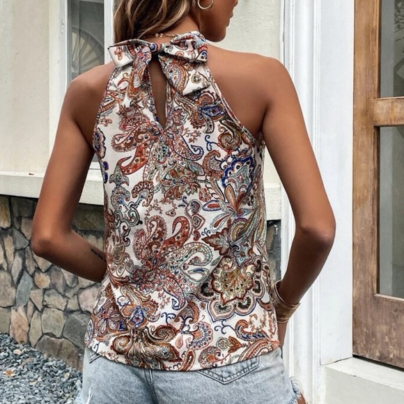 Bohemian Paisley Floral Print Casual Summer Halter Tank Top S M L XL - Picture 4 of 4